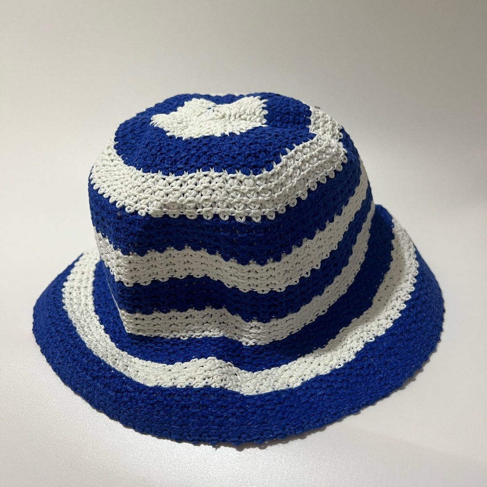 Blue and White Striped Crochet Bucket Hat
